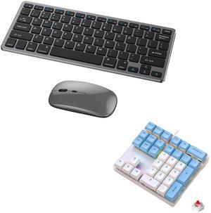 LINKEET Wireless Keyboard and Mouse Combo Full Size 108 Keys & Wired Mechanical Numpad Rainbow Backlit 33-Key NKRO