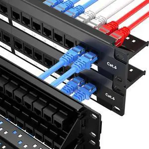 LinkNexa 48 Port Cat6 Patch Panel, 10G Pass-Through Keystone RJ45 Coupler, UTP 19-Inch 2U Patch Panel with Removable Back Bar, Ethernet Network Patch Panel for Cat5, Cat5e, Cat6 Cabling
