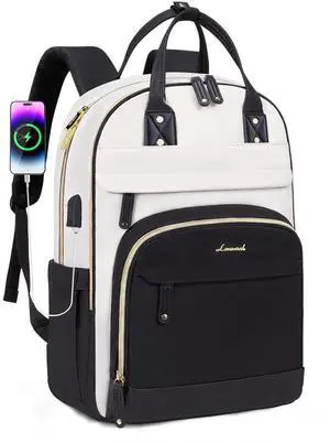LOVEVOOK Backpack for Women,Laptop Backpack Women,Fits 15.6 Inch Laptop Bag,School Backpacks,Fashion Travel Work Anti-theft Bag,Waterproof Business Computer College Backpack Purse,Black-Off-white