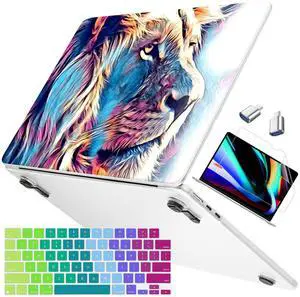 Mektron Ultra Thin Armor Case Compatible with MacBook Air 13.6 inch Printed Cover 2025-2022 M4 M3 M2 A3240 A3113 A2681, Protective Hard Shell with Fold Kickstand, Lion Art