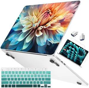 Mektron Ultra Thin Armor Case Compatible with MacBook Air 13.6 inch Printed Cover 2025-2022 M4 M3 M2 A3240 A3113 A2681, Protective Hard Shell with Fold Kickstand, Blooming Dahlia