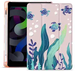 MAYCARI Cute Kawaii Sea Turtle Case for iPad Pro 12.9 Inch 6th/5th/4th Generation 2022/2021/2020 with Pencil Holder, Auto Sleep/Wake Slim Protective Case with Soft TPU Back