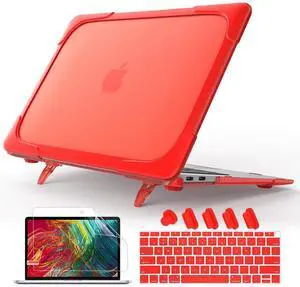 Mektron Heavy Duty Casefor MacBook Air 13 inch 2020 2019 2018 Release Model A2337 M1 A2179 A1932, Shockproof Durable Protective Hard Shell with Fold KickstandRed