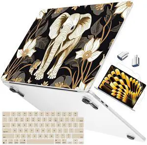 Mektron Case Compatible with MacBook Air 15.3 inch Printed Cover 2024/2023 M3 A3114 M2 A2941, [Same as Bare MacBook] Protective Hard Shell with Fold Kickstand, Vibrant Elephant