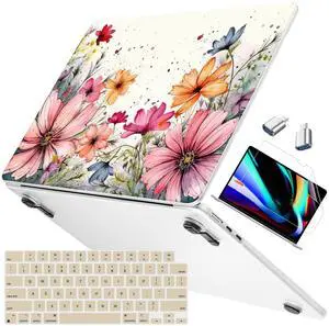 Mektron Case Compatible with MacBook Air 15.3 inch Printed Cover 2024/2023 M3 A3114 M2 A2941, [Same as Bare MacBook] Protective Hard Shell with Fold Kickstand, Colorful Floral