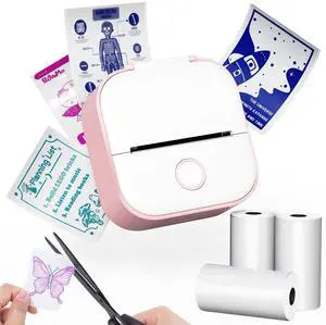 Memoqueen Pocket Printer T02 Mini Sticker Thermal Printer, Thermanote Printing for DIY Journal, Study Notes, Memos, Photo, Ideal for Kids, Compatible with iOS & Android, Pink