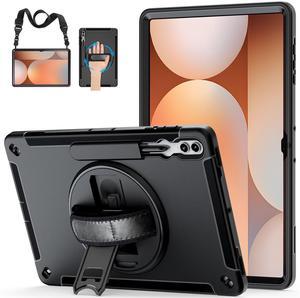 Case for Samsung Galaxy Tab S10 Ultra 2024: 3-Layer Rugged Military Grade Shockproof Case for Tab S9 Ultra/S8 Ultra 14.6 '' W/360deg Swivel Stand - Handle - Shoulder Strap - S Pen Holder(Black)