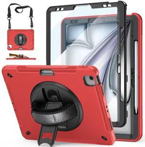 Case for iPad Air 13 Inch M3 2025 & M2 2024: Military Grade Cover for iPad Pro 12.9 6th/5th/4th/3rd Generation W/Screen Protector- Stand- Pencil Holder- Handle- Shoulder Strap- Red