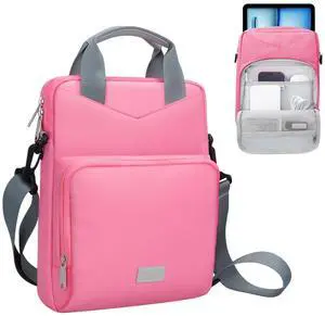 12.9 Inch Tablet Shoulder Bag, Padded Travel Carrying Sleeve for iPad Pro 13-in. (M4), iPad Air 13-in. (M2), Surface Pro 9, 12.4 Galaxy Tab S9+ (Pink)