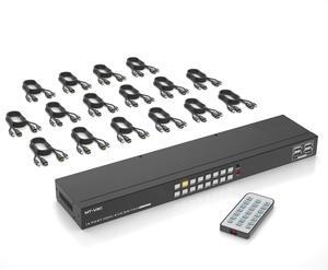 MT-VIKI 4K 16 Port KVM Switch HDMI, 4K@30Hz Rack Mount KVM Console w/16 Cables + 4 USB 2.0 Devices + IR Remote, Support EDID Storage, HDMI 1.4, HDCP 1.4 for 16 Computers/Servers, Fit 1U 19'' Rack