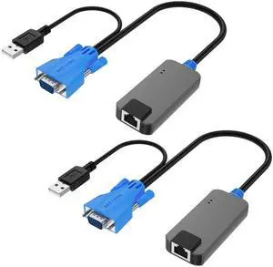 MT-VIKI 2 Pack USB VGA to RJ45 Dongle, Work for MT-VIKI CAT6 KVM Switch (1708MS-IP) Extend Distances up to 230ft/70m from KVM Console to Servers