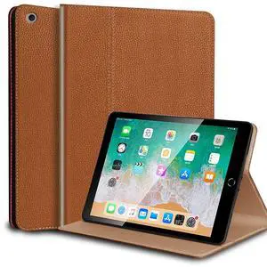 NANRUIL for Ipad Case 10.2-inch 9th/8th/7th Gen Genuine Leather Cover Protective Shell for 2021/2020/2019,Auto Wake/Sleep.Yellow Brown