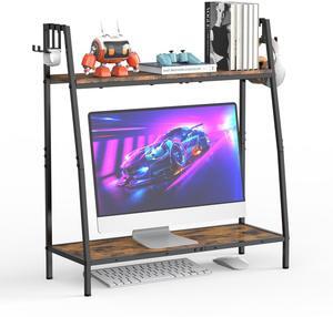 Desktop Shelf, 28.9" Desk Hutch for Computer Monitor, Desktop Organizer Shelf, 2 Tier Desktop Display Rack, Wood Bookshelf Storage Rack, Desktop Monitor Stand for Home Office Dorm, Rustic Brown