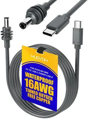 MUSVOH for Starlink Mini Cable USB C to DC Power Cords 11FT/3.3M, Type C to DC for Starlink mini Cords Adapter with Tinned Oxygen-Free Copper OFC 16AWG Waterproof Outdoor