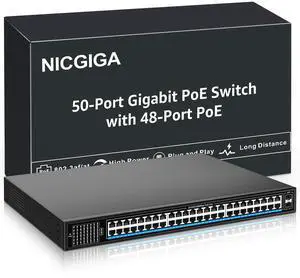 48 Port Gigabit PoE Switch Unmanaged with 48 Port IEEE802.3af/at PoE+@400W, 2 x 1G SFP, NICGIGA 50 Port Network Power Over Ethernet Switch, Desktop/Rackmount