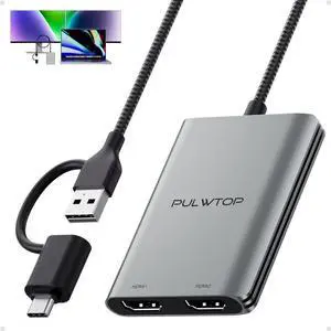 PULWTOP Displaylink Adapter, USB C to HDMI Adapter with Dual Monitor for Mac M1/M2/M3/M4, USB C to Dual HDMI for MacBook, Laptops, iMac, Driver Required