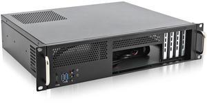 RackChoice 2U Server Chassis Short Depth 14.17" Front I/O with 2 x 3.5" (int.) mATX M/B,Support ATX PSU with Either top or Side Cooling