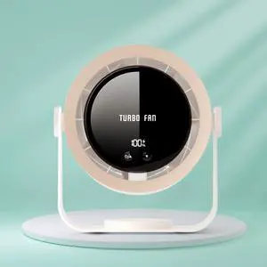 Refluxe Small USB Desk Fan, Table Fan with LED Display, Powerful Airflow, 90degRotatable Head Desktop, 5 Speeds Adjustable, Portable Desktop Fan for Living Room, Office, Home (Khaki)