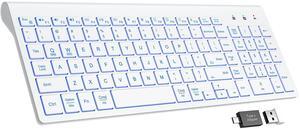 SABLUTE Wireless Keyboard with 7 Colored Backlits, Rechargeable Silent Compact Cordless Computer Keyboard with Low Profile Quiet Light Up Keys for Windows, PC, Linux, Chrome, Mac (White)