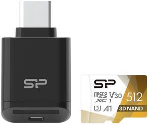Silicon Power Micro SDXC UHS-I U3 512GB Memory Card Bundle with USB C Card Reader SPU512TC200