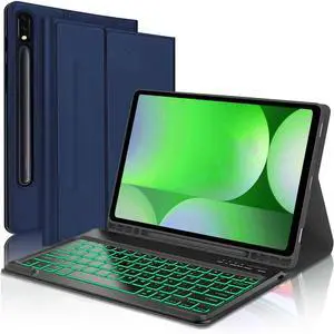 Keyboard Case for Samsung Galaxy Tab S10+ Plus/ S9FE Plus/ S9 Plus/ S9+/ S8+/S8 Plus/ S7 FE/S7 Plus/S7+ 12.4 Inche, Smart Wireless Keyboard Case with Pen Holder(Blue)