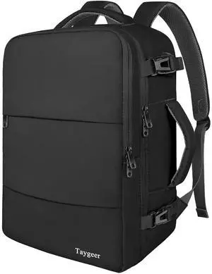 Taygeer Travel Laptop Backpack for Men Women, Airplane Approved Travel Backpack Suitcase with Usb Charging Port, Lightweight College 35l Luggage Bag 15.6inch Laptop Mochila Gifts for Business,Black