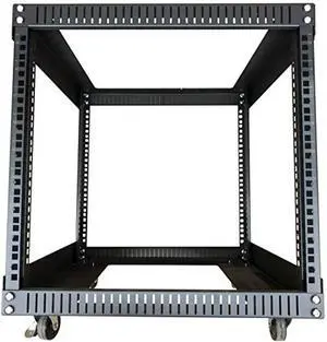 TECHTOO Server Rack 9U Standing Open Frame Rack with 4 Wheels 4 Posts 19Inch Server Equipment Rack Heavy Duty Cold Rolled Steel for Network Servers & AV Gear (9U)