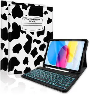 TopPerfekt for Bluetooth Keyboard iPad 10th Gen 10.9 inch (2022) case iPad (A16) 11th/ 10th Gen Case 11'' (2025) with 7-Color Backlights, Pencil Holder, Detachable, Rechargeable-NotebookCow Black