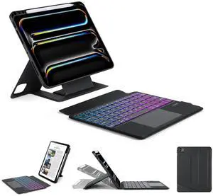 Tussvie iPad Pro 11 Inch 2024 Case Keyboard, Magic Keyboard with Multi-Color Backlight for iPad Pro 11 2024 Keyboard Case with Multi-Touch Trackpad, Easy-Set Floating Cantilever Stand, Black