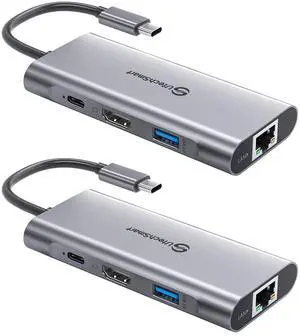 UtechSmart USB C Hub 2 Packs, USB C Ethernet Multiport Adapter, 6 in 1 USB C to HDMI Dock Compatible for MacBook Pro/Air, Chromebook, Dell XPS, HP(Gigabit Ethernet 100W PD 4K HDMI USB 3.0)