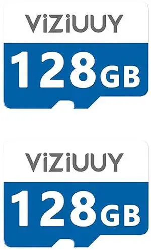 VIZIUUY Micro 128GB SD Card for Security Cameras, Read 90MB/sec, Write 25MB/sec, Memory Card for Solar Security Cameras Indoor Outdoor, Action Camera, Dash Camera (128GB-2PCS)