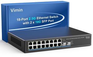18 Port 2.5G Unmanaged Network Switch, 16 Ports 2.5Gbase-T Ethernet Switch+2X 10G SFP+, 120Gbps Switching Capacity, Fanless, Work for 2.5Gbps NAS, Wireless AP & PC, WiFi6 Router, Plug and Play