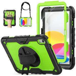 WEGLS Case for iPad (A16) 11th/10th Generation 11''/10.9'' 2025/2022 with Screen Protector Pencil Holder, 360 Rotating Hand Strap & Stand, Green/Black