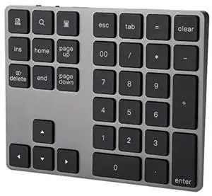 Numeric Keypad, Rechargeable Aluminum Alloy 34 Keys Mini Bluetooth Numpad, Slim External Numpad Keyboard Data Entry Support Windows, iOS, Android System
