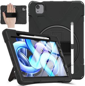 Weuiean Case for iPad Air 5th/4th Generation Case 10.9 & Pro 11 Inch 1st, 2nd, 3rd Case, Heavy Duty Shockproof Silicone Sturdy Kid Case with Screen Protector-Stand-Pen-Hand/Shoulder Strap - Black