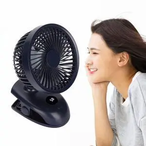 WOOXGEHM Clip On Fan, USB Desk Fan, Intelligent Digital Display, 4 Levels Wind Speed USB Desk Clip On Fan with Anti Slip Base, 3 Blades Portable Small Clip On Fan(Gemstone Blue)