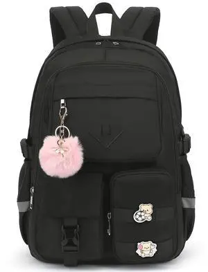 Xunteny College School Backpack for Girls, Women Travel Laptop Backpacks Teens Middle High School Bookbag (Black)
