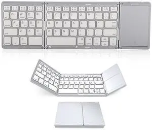 Zunate Foldable Bluetooth Keyboard with Touchpad, Rechargeable Full Size Slim Pocket Folding Keyboard, USB C Portable Keyboard for Android, Windows, PC, Tablet (Silvery