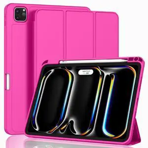 ZryXal New iPad Pro 13 Inch Case M4 (2024 Model, 7th Generation) with Pencil Holder, Smart iPad Case [Support Pencil Pro and Pencil (USB-C)], Support Touch ID and Auto Wake/Sleep (Rose Red)