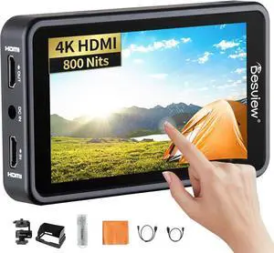Desview R5II Camera Monitor 5.5 Inch 4K Touch Screen LCD HDMI 1920 * 1080 HDR 3D-LUTs 800 Nits FHD Panel DSLR Compatible with NP-F and E6 Battery (R5II 5.5 Inch)