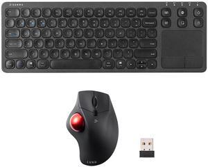 SANWA 2.4G Wireless Trackball Mouse and 3-Device Bluetooth Keyboard with Touchpad set, Programmable Silent Rollerball Mice, 20 Shortcuts, Pantograph Keys Keyboard, Compatible with Mac, Windows, Laptop