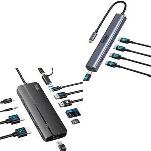 Selore 10Gbps USB C Hub + 5 Ports USB C Splitter + 100W Power Delivery + USB 3.0 Docking Station + 10 in 1 Multiport Adapter for Laptop (MacBook Pro/Air M2/M1, iPad, Dell, HP, Samsung, etc.)