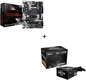 ASRock AMD B450M-HDV R4.0 AM4 Socket Ryzen DDR4 Motherboard with ASRock Challenger 80 Plus Bronze 550W Power Supply
