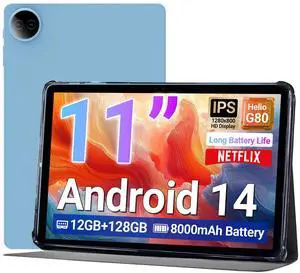 DigiLand Tab R11-11" Tablet,Android 14 OS,MediaTek Helio G80 Octa-Core,12GB RAM + 128GB Storage,HD IPS Touchscreen,13MP+8MP,Wi-Fi 6,10-Hr Battery,Includes Stand Case,Google Tablets 2025,Blue