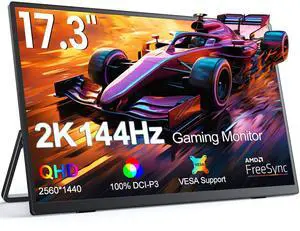 UPERFECT 2K 144Hz Portable Monitor 17.3 Inch 2560x1440P Portable Gaming Monitor Travel Monitor for Laptop HDR IPS Screen with VESA, Kickstand, Dual Speakers for PC Phone Game Console Steam Deck
