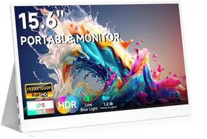 AYY Portable Monitor 15.6inch 1080P FHD, USB-C HDMI Computer Display, HDR IPS Gaming Monitor w/Premium Smart Cover & Screen Protector, Dual Speakers, for Laptop PC MAC Phone PS4 Xbox Switch, White