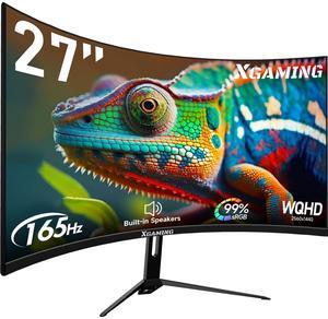 27" Curved Gaming Monitor, QHD(2560x1440P) 2K 165Hz 1500R 100% sRGB Computer Screen, 1ms GTG with FreeSync, Low Blue Light, Frameless, HDMI DP Display, Built-in Speakers, Black