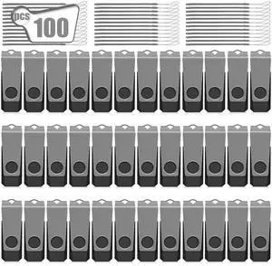 AGECASH 2GB Bulk Flash Drive 100 Pack Fat USB Flash Drives Bulk 2 GB USB 2.0 Memory Stick Thumb Drive 100Pack with Lanyards Swivel Jump Drives Multipack for Data Stroage and Backup, Grey 2GB