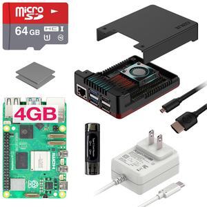 Argon NEO 5 Raspberry Pi 5 Starter Kit | Raspberry Pi 5 4GB Kit/Pi 5 Board/Pi 5 Case / 27W PWR GAN PSU / 64GB SD Card / 2 Micro HDMI Cable (BRED, 4GB)