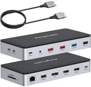 14 in 2 USB C Laptop Docking Station for MacBook Pro Air with Triple Different Display, Dual Monitor 4K@60Hz Multiport Type C Adapter, 2 HDMI & DP, USB C/A Port, PD, Ethernet, SD/TF, Audio/Mic